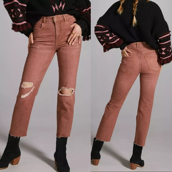 Pilcro x Anthropologie The Vintage Straight Distressed Jeans In Red Size 27 - Picture 1 of 12